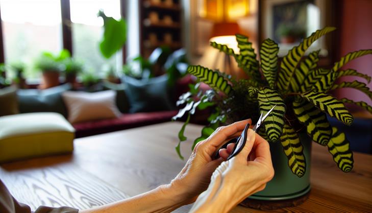 Zebra plant low leaves trimming, expert gardening tips.