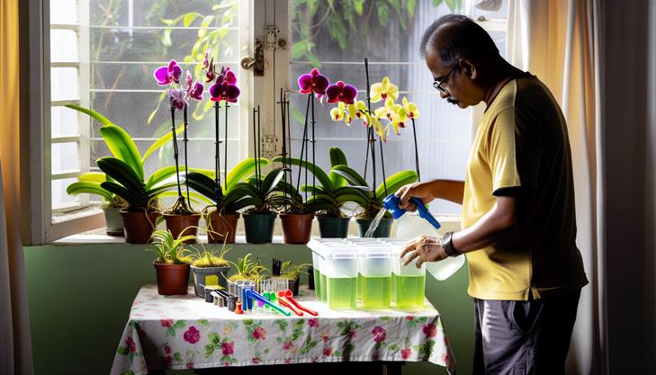 Orchid care essentials, indoor watering, feeding techniques for healthy growth.