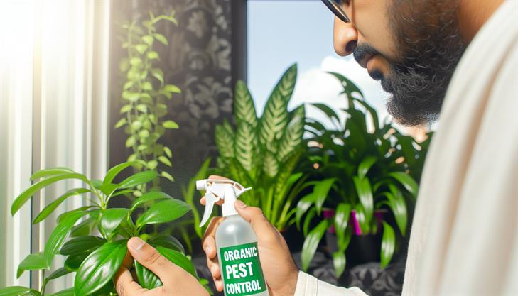 Organic pest control methods for indoor plants, showcasing natural solutions to eliminate bugs from houseplants.