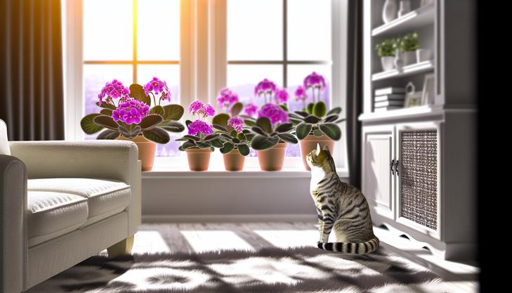 African violets with cats, examining plant toxicity and pet safety.