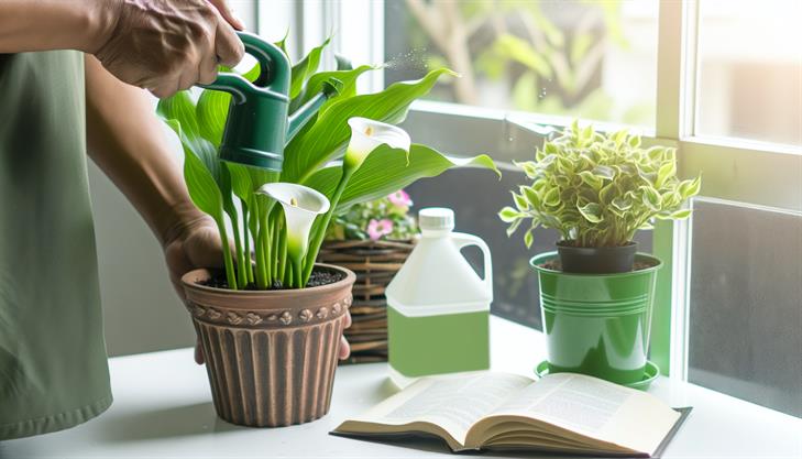 Calla Lily care essentials featuring watering tips and feeding advice, optimal for both indoor and outdoor plant growth.