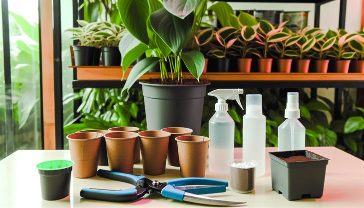 Essential tools and materials for propagating high-quality Aglaonema; includes gardening supplies and propagation equipment.