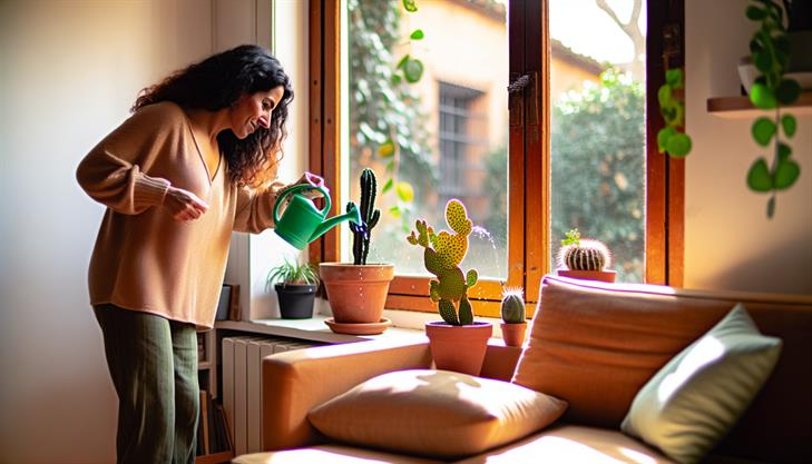 Indoor cactus care guide, step-by-step watering process, optimal watering frequency for indoor cacti.