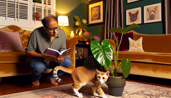 Cat showing symptoms of poisoning, linked to umbrella plant toxicity.