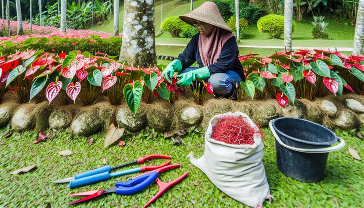 Anthurium blooms maintenance tips; high-quality flower care in Asian climate.