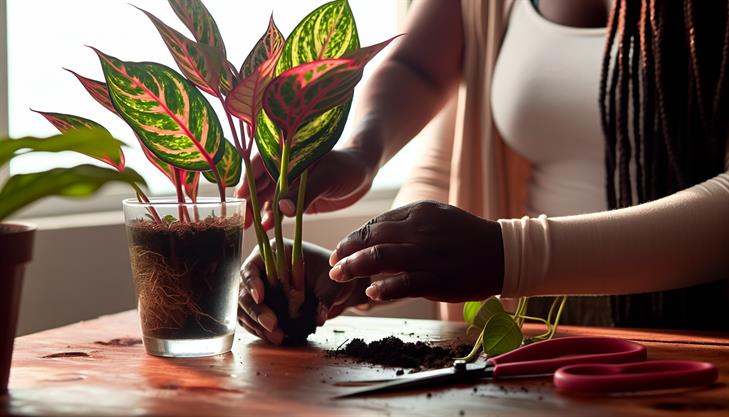 Aglaonema propagation step-by-step guide, showcasing high-quality plant growth techniques.