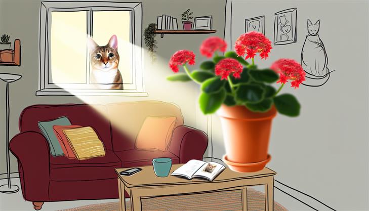 Kalanchoe plant and cat interaction illustrating symptoms and risks, highlighting potential effects on feline health.